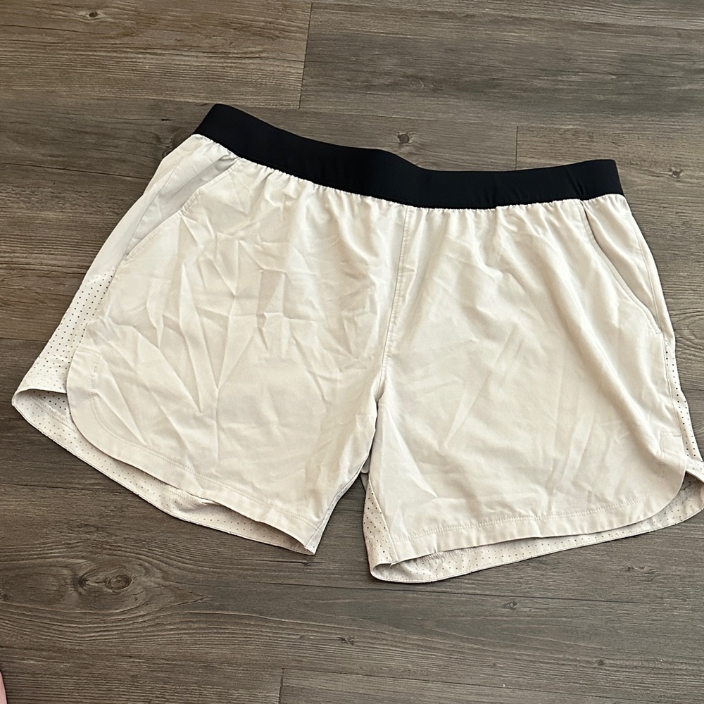 Men's Athletic Cream Shorts with Black Waistband